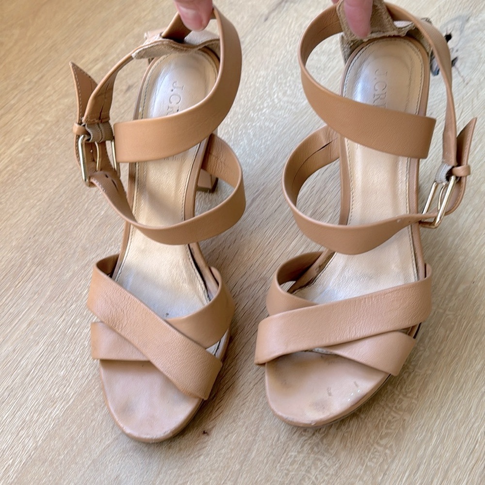 J.Crew Nude Strappy Sandal with Blick Heel | Made in Italy